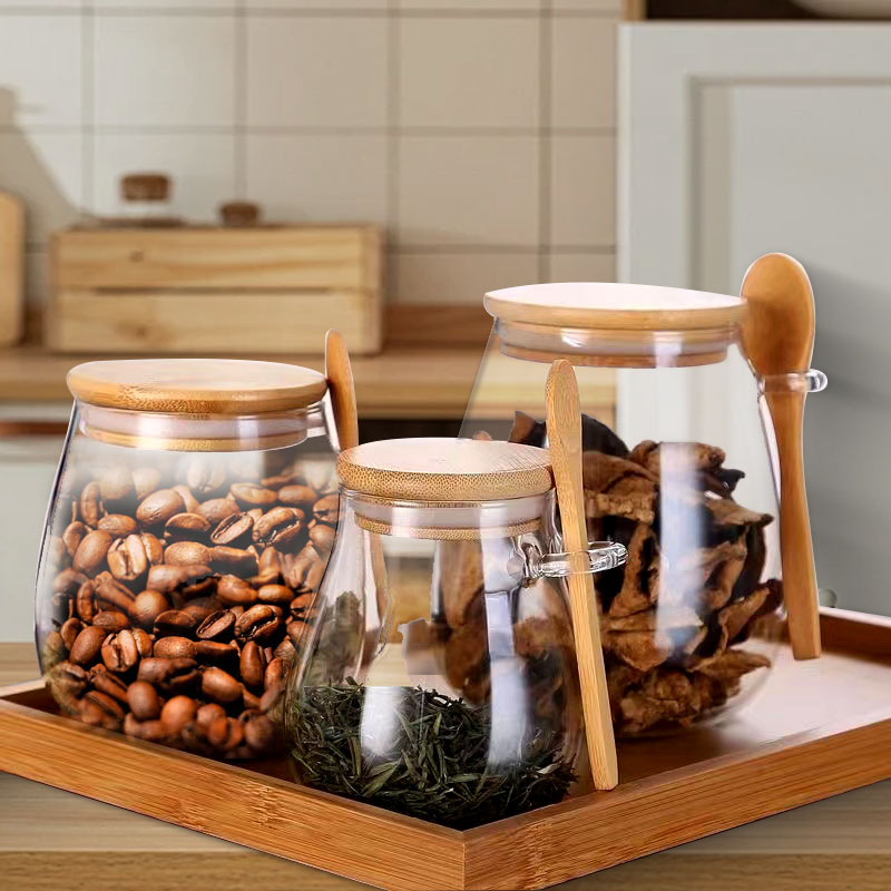 Coffee Tea Sugar Canisters - 34oz mühürlü cam kavanoz kaşık ve