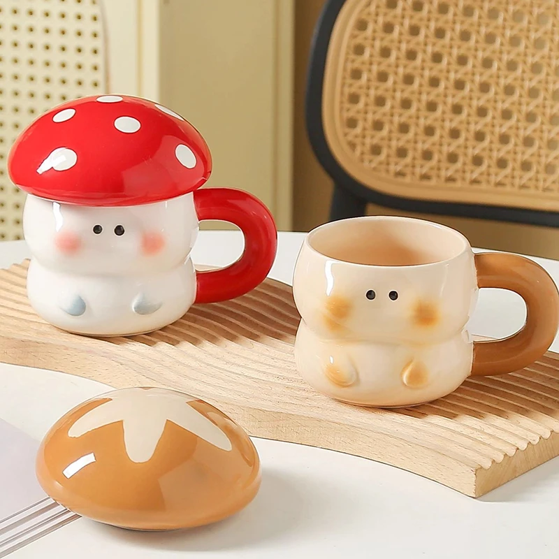 Coffee Or Tea Please - Sevimli Mantar Desenli Kupa, Zarif Seramik