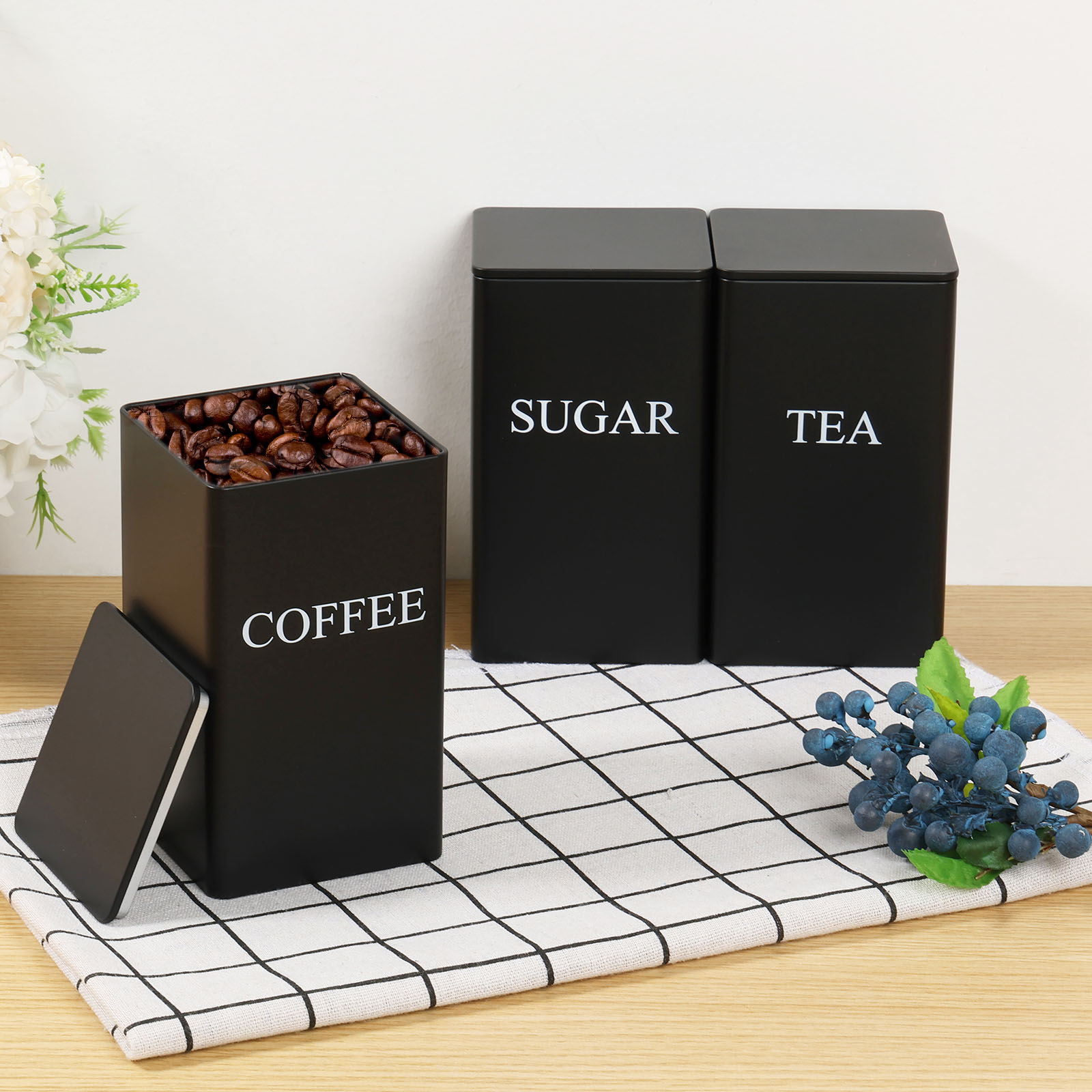 Coffee Tea Sugar Canisters - 3 adet kahve çekirdeği saklama kutuları