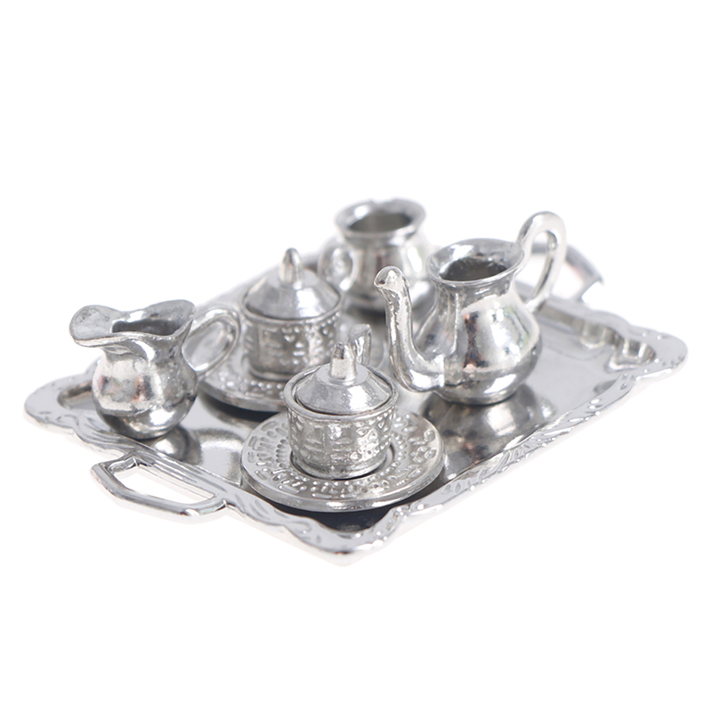 Coffee Tea Sugar Set - 10 adet/takım 1/12 Dollhouse Minyatür Gümüş