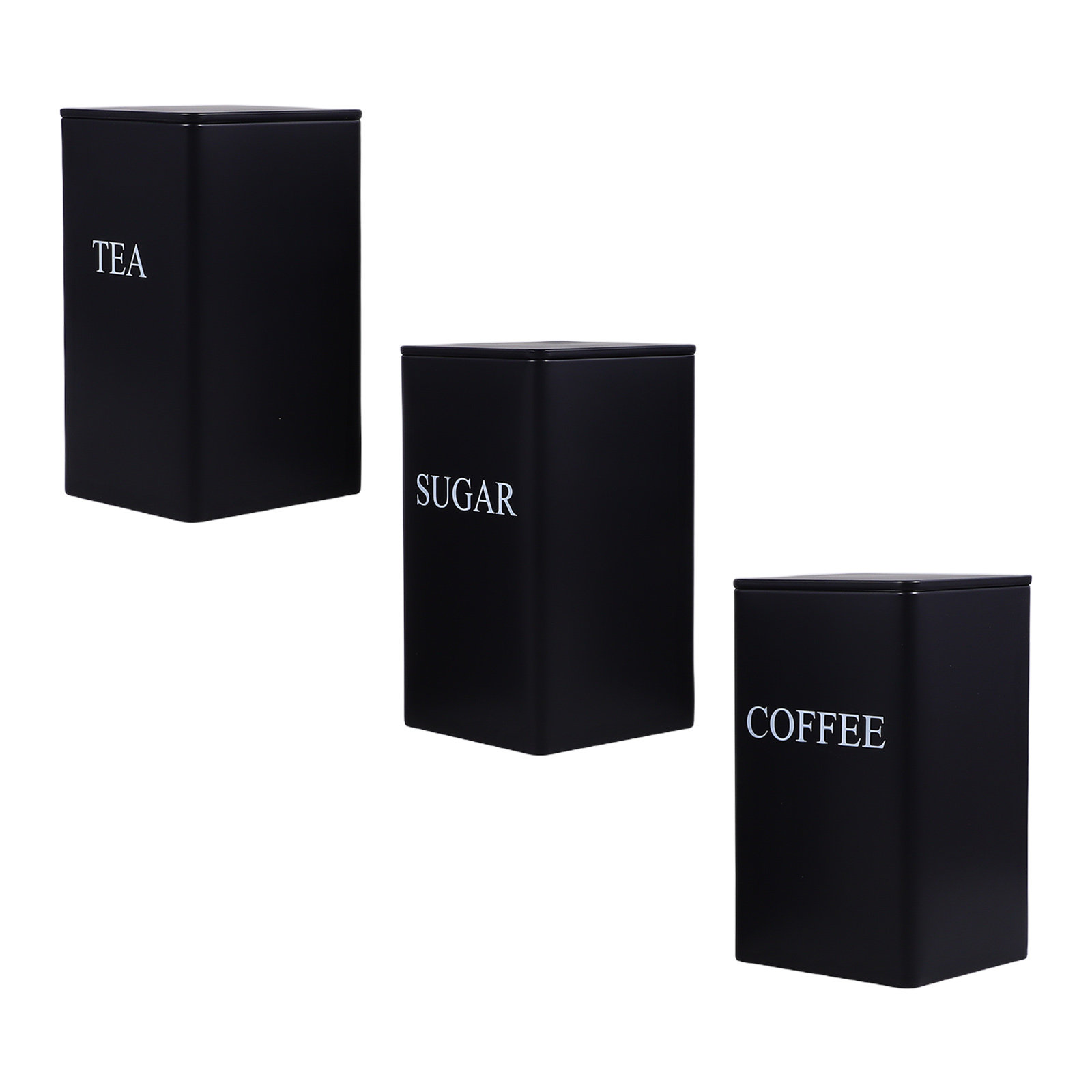 Coffee Tea Sugar Canisters - 3 Adet Mutfak Saklama Kabı, Metal,