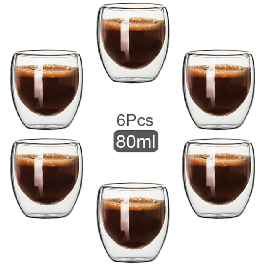 Coffee Tea Sugar Set - Çift Duvarlı Cam Kahve Kupaları Cam