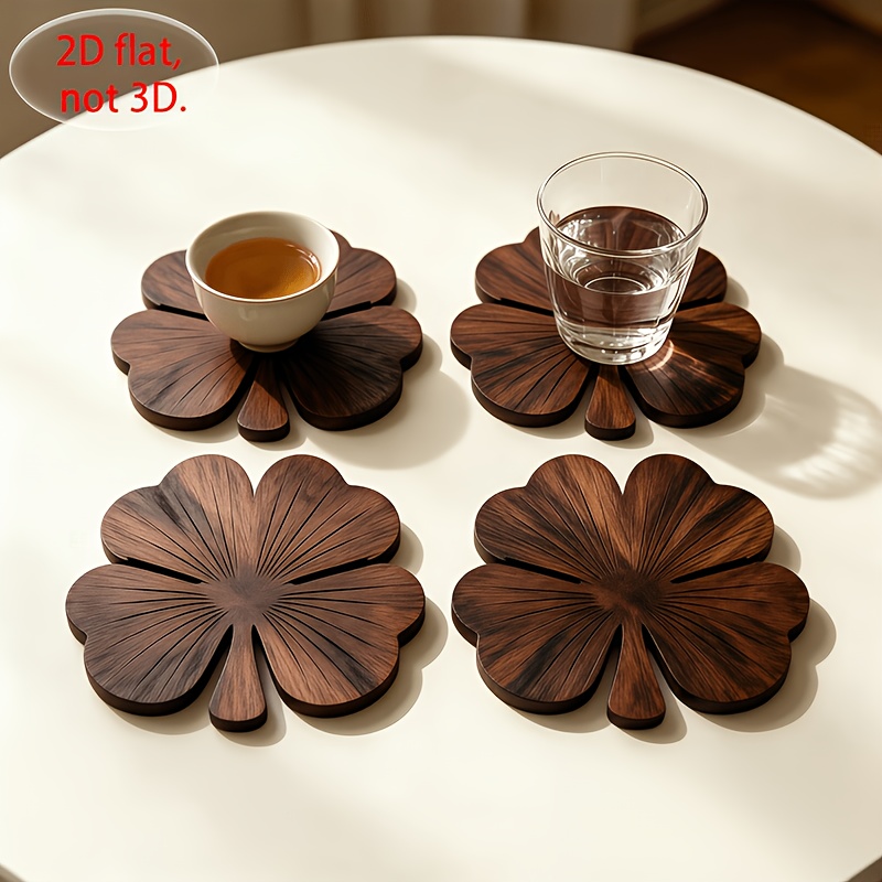 Coffee Tea Sugar Set - 4 Adet 2D Düz Yonca Ahşap
