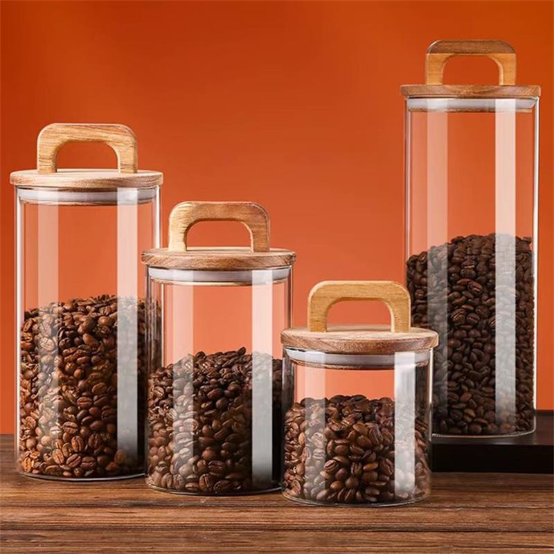 Coffee Tea Sugar Canisters - Bambu kapaklı şeffaf cam kavanoz mühürlü