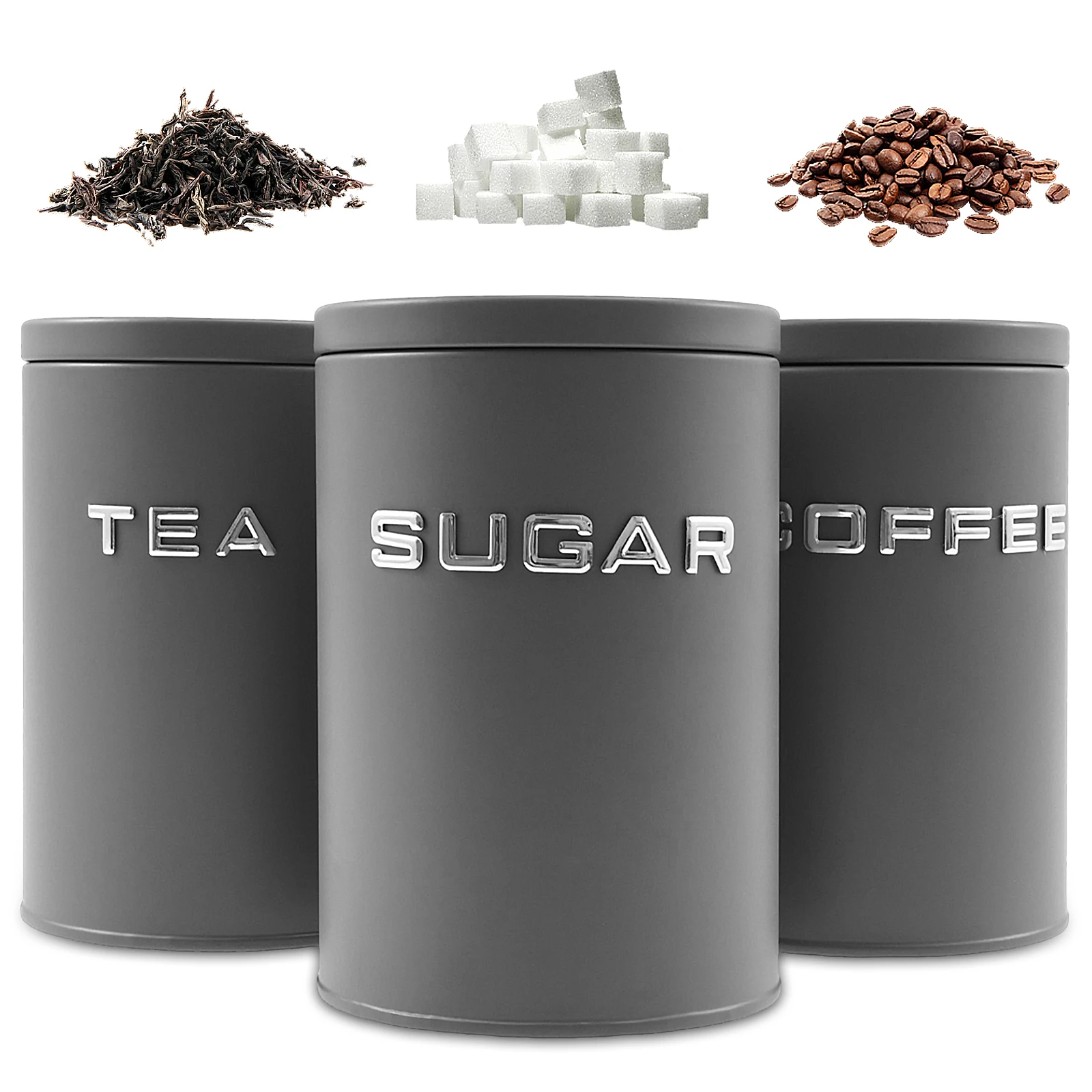 Coffee Tea Sugar Canisters - 3 Adet Çay Kahve Şeker Saklama