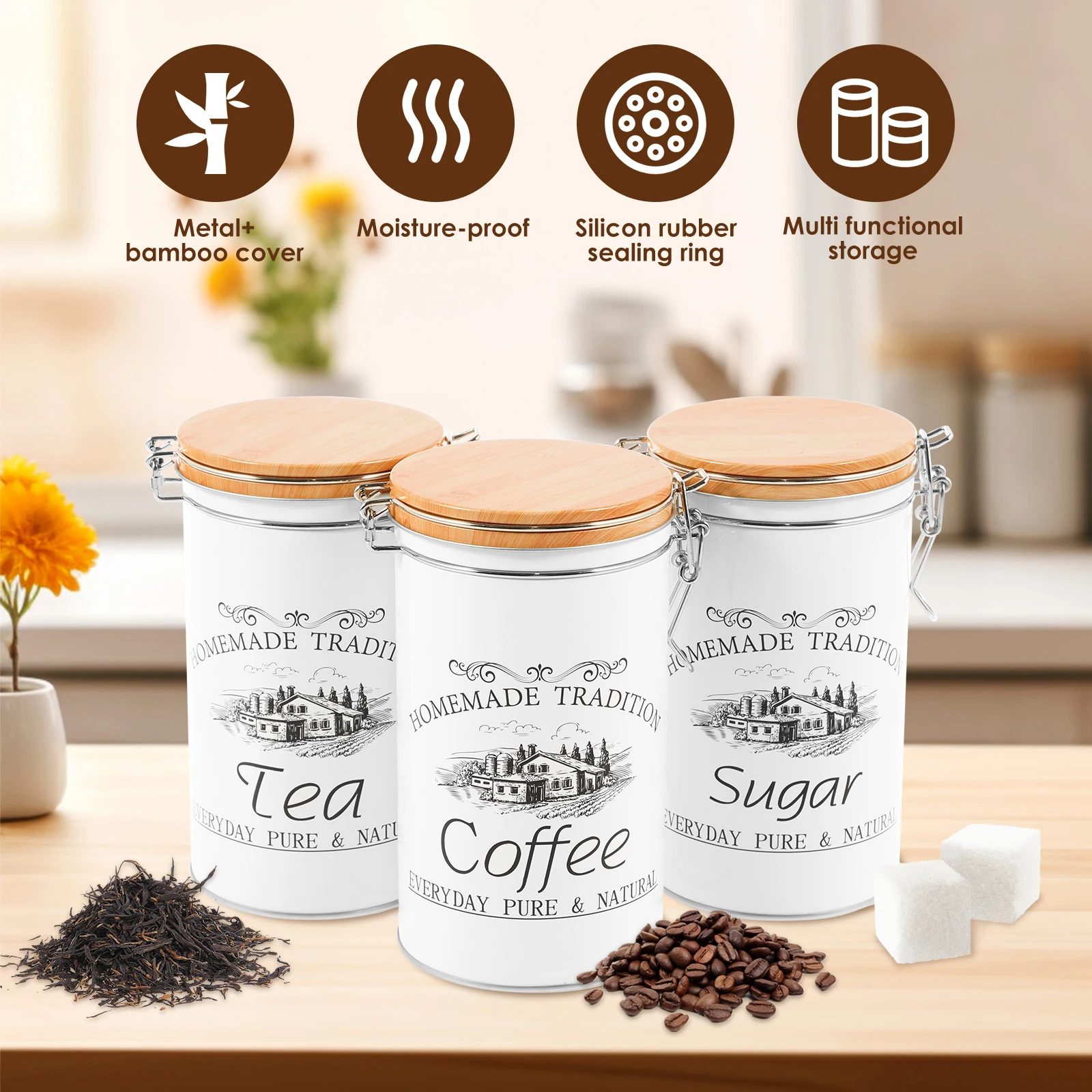 3 adet/takım çay kahve şeker k - Coffee Tea Sugar Canisters incelemesi ve fiyatı