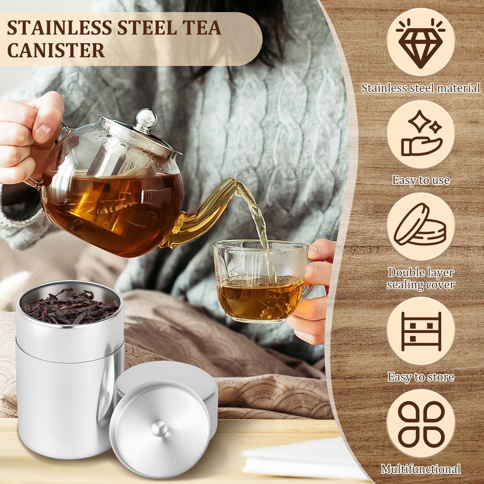 Paslanmaz Çelik Çay Yaprağı Te - Coffee Tea Sugar Canisters incelemesi ve fiyatı