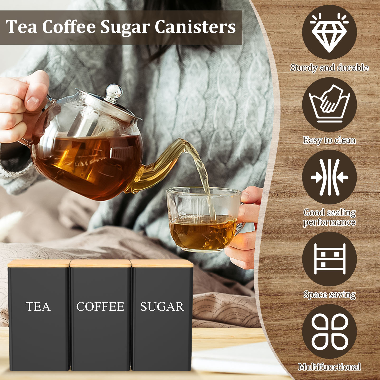 Kahve Çekirdeği Depolama Kavan - Coffee Tea Sugar Canisters incelemesi ve fiyatı